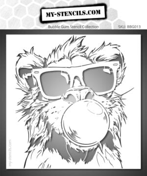 Stencil of a lion cub with bubble gum - A stylish little lion head with glasses for creating original and trendy decor