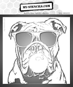 Bulldog Bubble Gum Stencil - Stencil depicting a dog with sunglasses and a bubble of chewing gum.