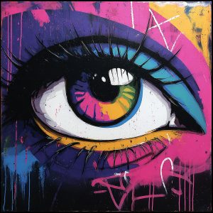 Pop art style painting depicting a close-up of an eye - Created with the Intense Gaze Stencil