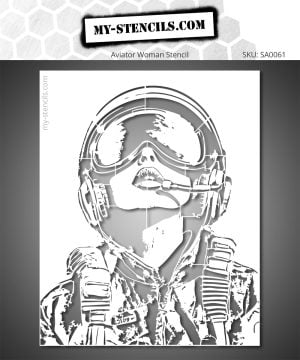 Stencil depicting a female aviator with a helmet and goggles