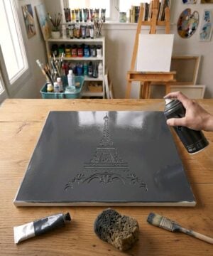 Baroque Eiffel Tower Stencil stencil painted on canvas for a baroque pattern painting