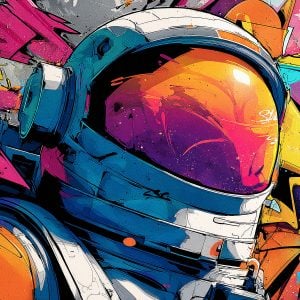 Artwork created from the astronaut helmet stencil inspired by space exploration.