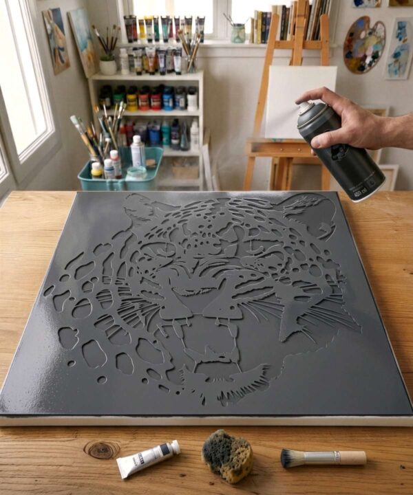 Leopard Portrait Stencil - A0016 - Alternative view