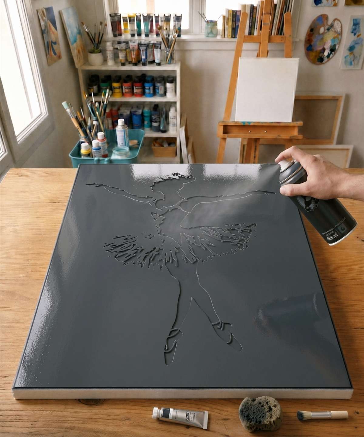 Pochoir Danseuse de Ballet - AS0002 stencil painted on canvas for a performing arts painting