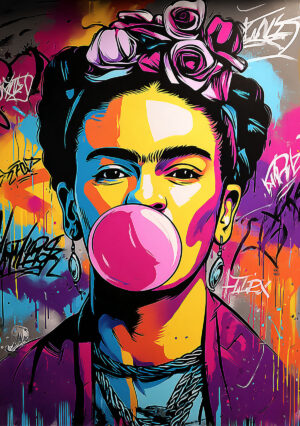 Artistic inspiration with an iconic face and colorful bubble gum