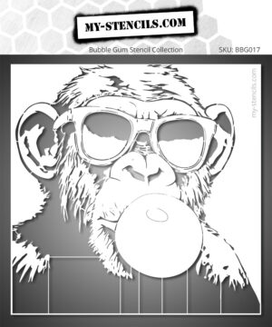 Stencil of a monkey with sunglasses and a bubble of chewing gum. Fun and cool wall decor