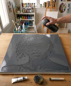 Pochoir Halftone Femme Plage - H0003 stencil painted on canvas for a halftone portrait painting