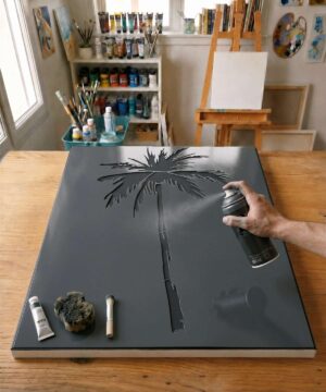 Pochoir Cocotier Tropical- N0026 stencil painted on canvas for a trees and flowers painting