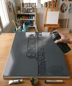 Pochoir Feu Tricolore - U0019 stencil painted on canvas for a street art style painting