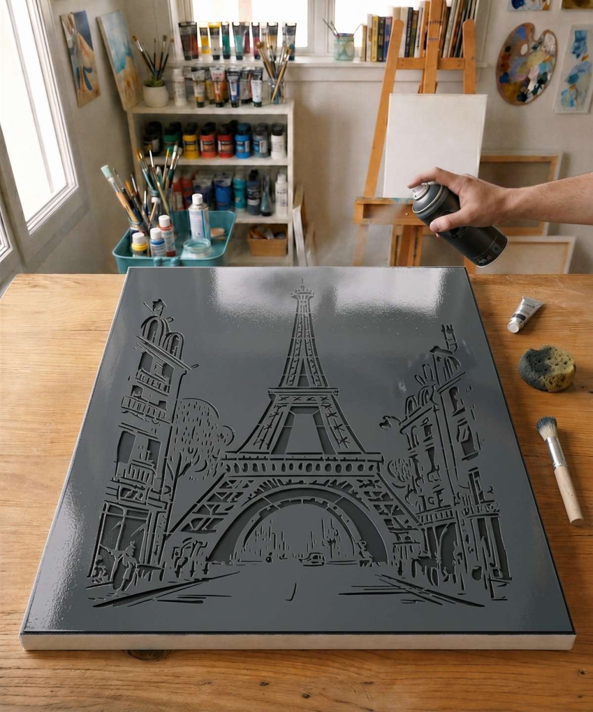 eiffel tower sketch stencil paris stencil painted on canvas for an iconic celebrity portrait painting