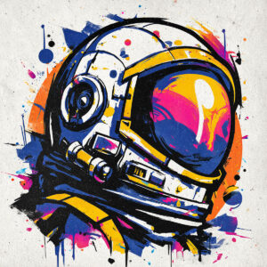 Colorful illustration of an astronaut helmet created with our stencil available in multiple sizes
