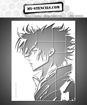 Stencil of a Japanese manga character with graphic anime design and dynamic lines.