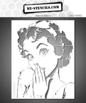 Vintage and glamorous 1950s feminine icon stencil. Perfect for retro wall decor and art projects. Professional quality stencil, available in various sizes.