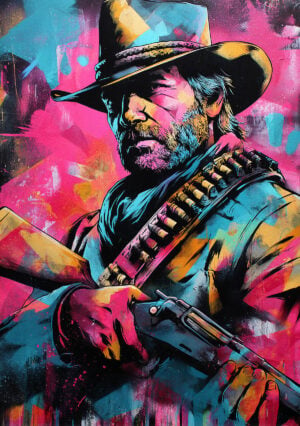 Colorful illustration of a Western cowboy - created with a stencil.
