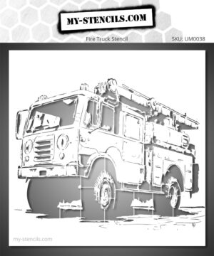 Stencil of a vintage fire truck, old rescue vehicle, reusable