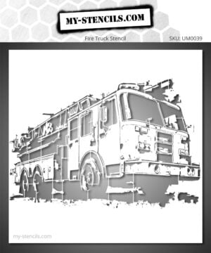 Stencil of a large-scale fire truck rescue vehicle. Reusable and reversible stencil.