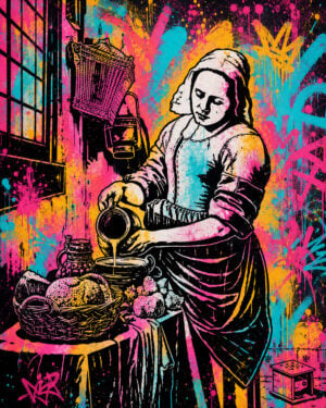 Painting created using the Vermeer's Milkmaid Stencil, inspired by the famous painting by Johannes Vermeer, rich in details for artistic painting and decoration.