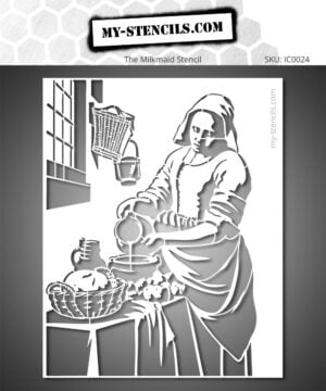 Stencil of The Milkmaid inspired by the famous painting by Johannes Vermeer, in a simplified version for painting and artistic decoration.