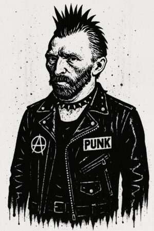 Illustration created using the Van Gogh Punk Stencil – A unique and rebellious painting.