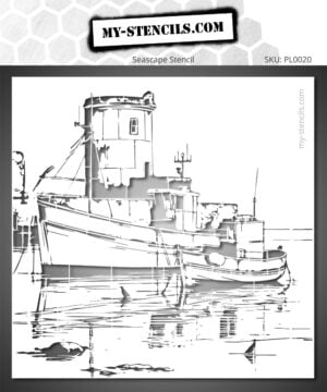 Stencil of an old fishing port with a moored boat - Perfect for easy painting