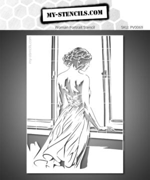 Stencil of a woman from behind contemplating the light near a window. Painting stencil. Reusable and reversible.