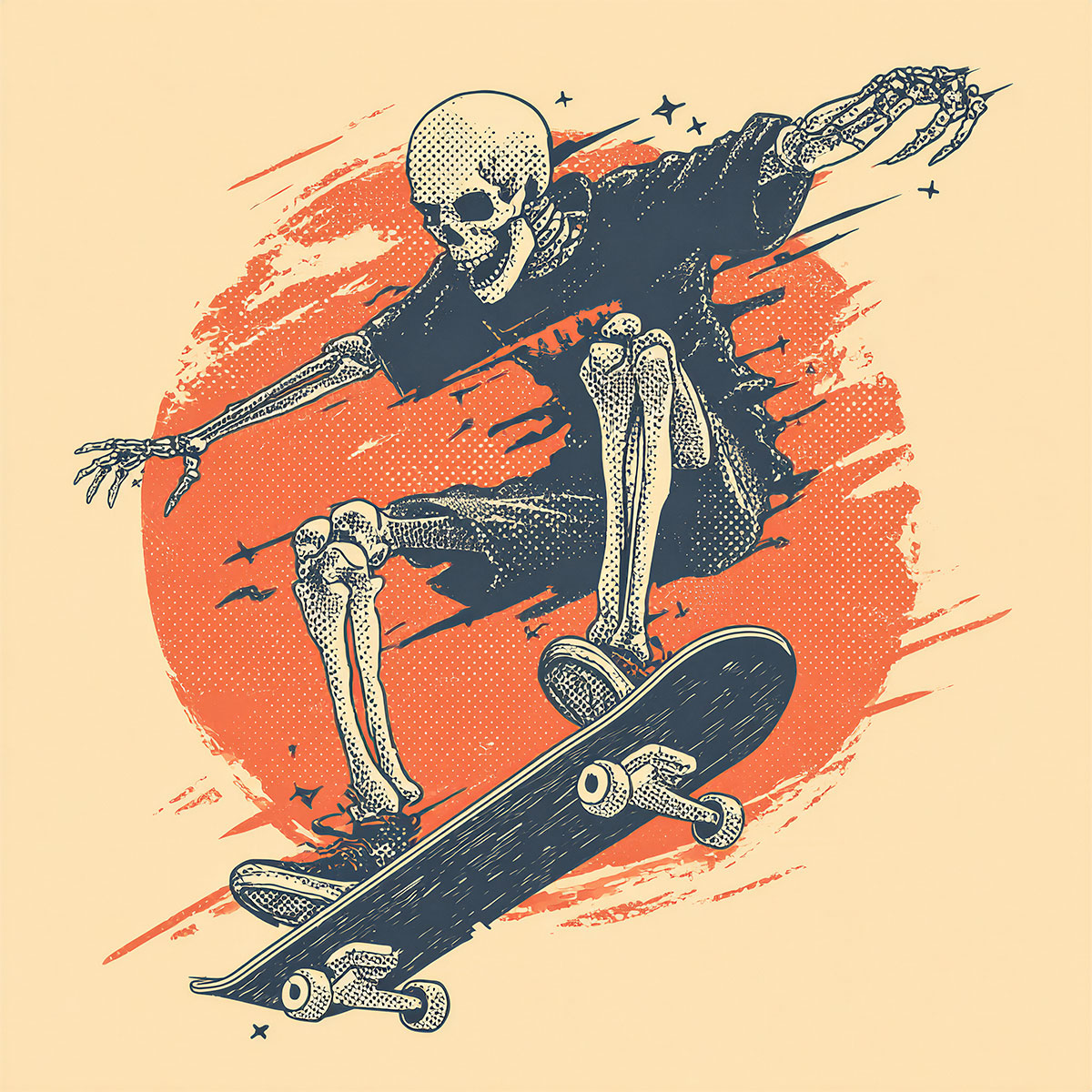 Illustration inspired by the Skeleton Skater stencil