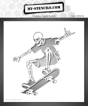 Stencil of a skateboarder skeleton mid-jump