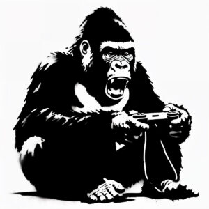 Illustration of a focused gorilla with a game controller
