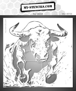 Stencil depicting a charging bull for easy and quick painting.