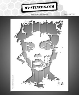 Stencil showing a fragmented raw face