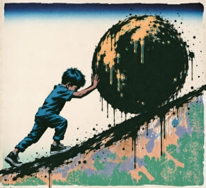 The Child and the Rock Stencil
