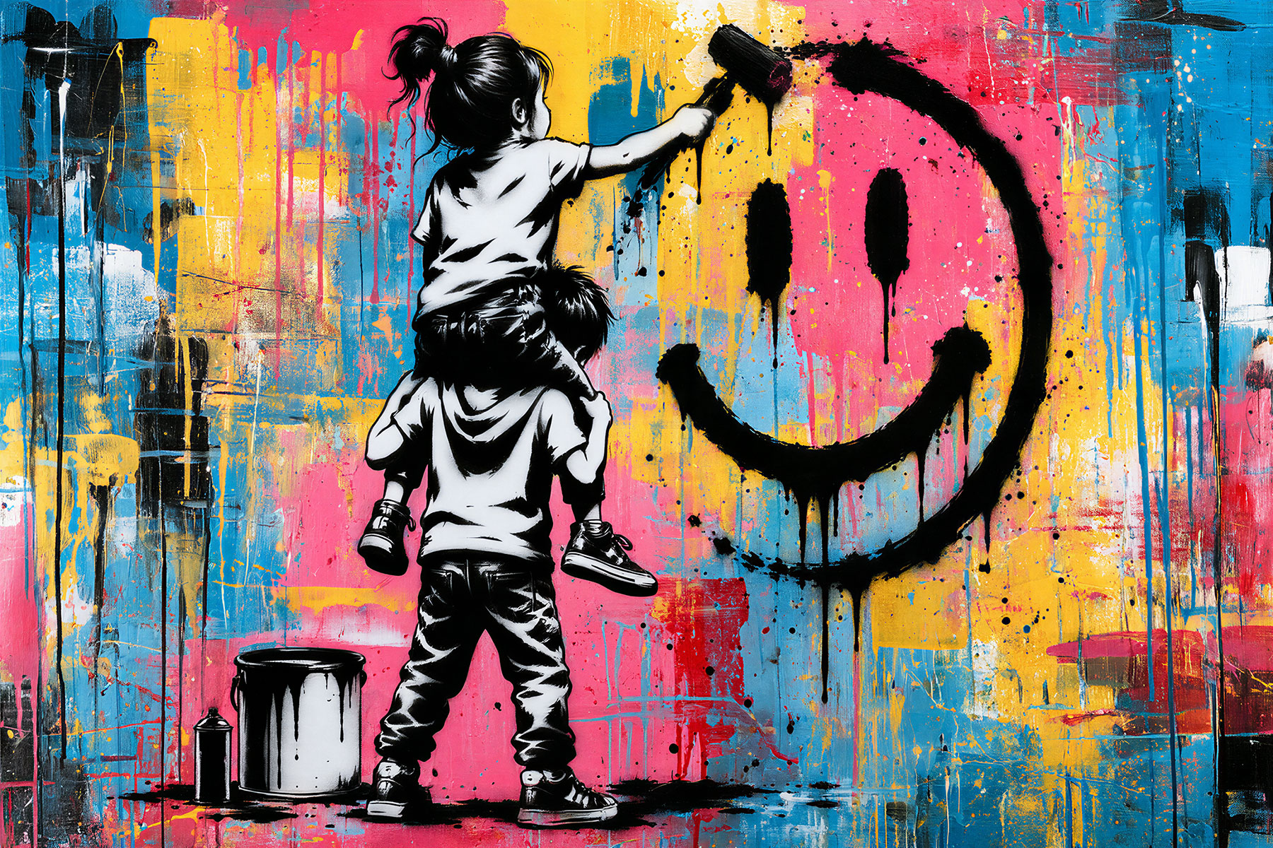 Street art piece created with Stencil Kids, Paint & Smile - colorful and fun - Exclusive and creative design