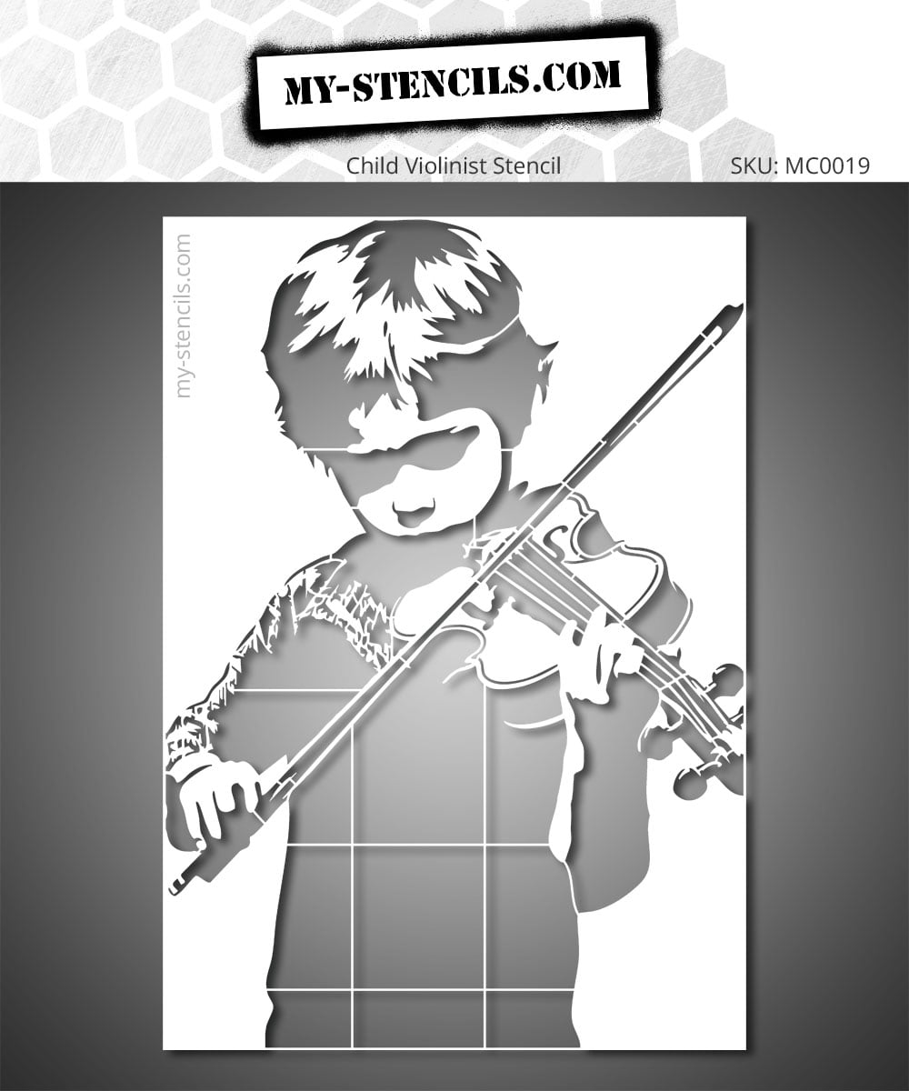 Stencil Child Violinist - A unique and reusable stencil of a boy playing the violin