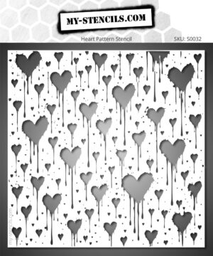 Stencil Wall of Hearts with graffiti heart patterns and drips - For colorful Street Art backgrounds