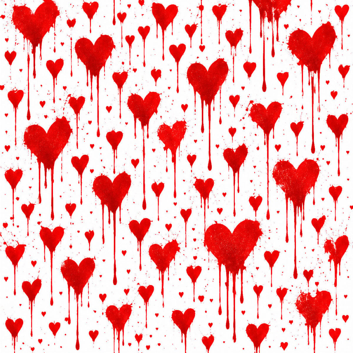 Street art creation with large colorful hearts, drips, and splatters - created with stencils and spray paint