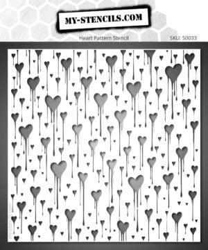 Stencil Rain of Hearts with heart patterns and paint drips