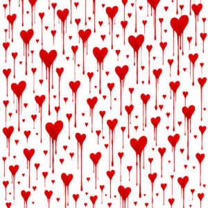 Stenciled Street Art creation - a rain of colorful hearts and graffiti-style drips