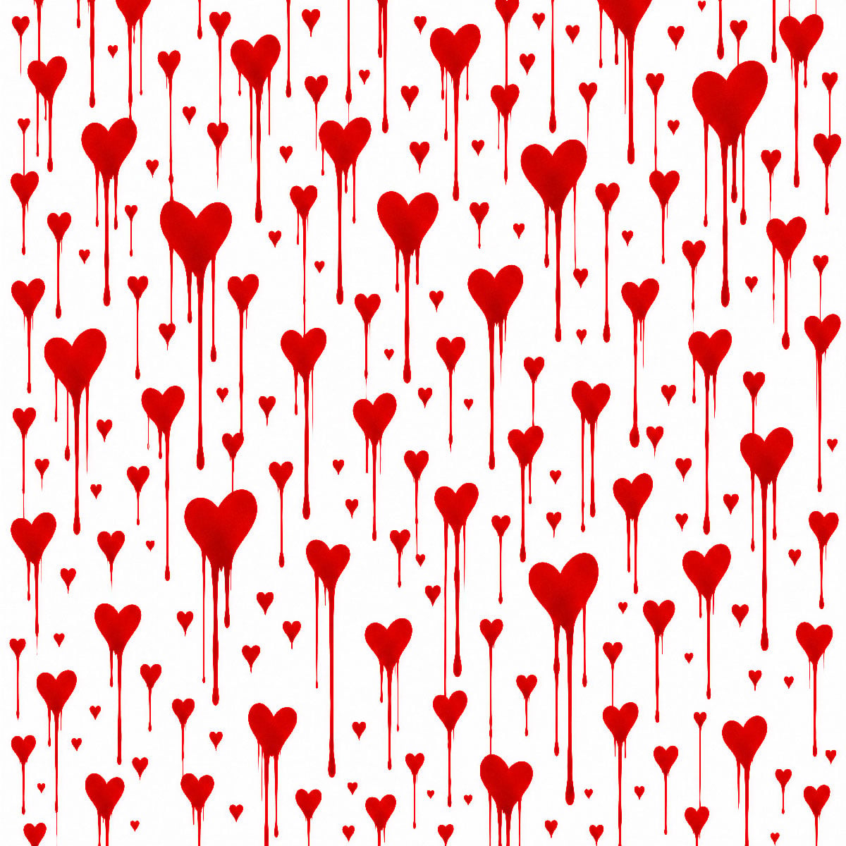 Stenciled Street Art creation - a rain of colorful hearts and graffiti-style drips