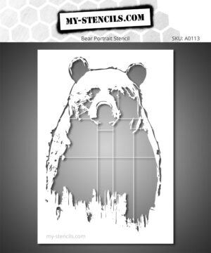 Street Art Bear Stencil – Front-facing bear with contrasted graphics and drip effects.