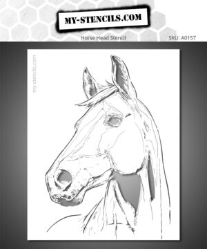 Horse Portrait Stencil - Detailed animal drawing with graphic work on contours, shadows, and textures.