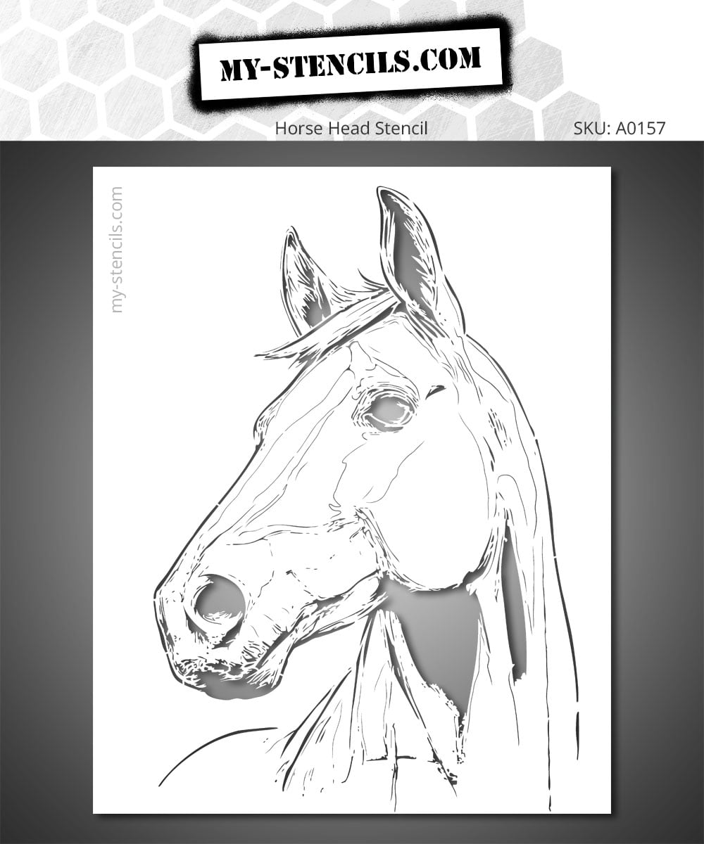 Horse Portrait Stencil - Detailed animal drawing with graphic work on contours, shadows, and textures.