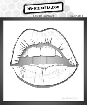 Stencil depicting full lips slightly parted, revealing teeth. A graphic pattern with generous curves and striking contrasts, in a Pop Art spirit.