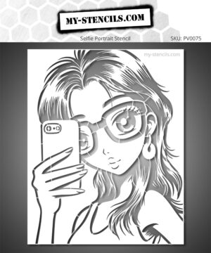 Selfie Pop Stencil – Stylized character with glasses and smartphone